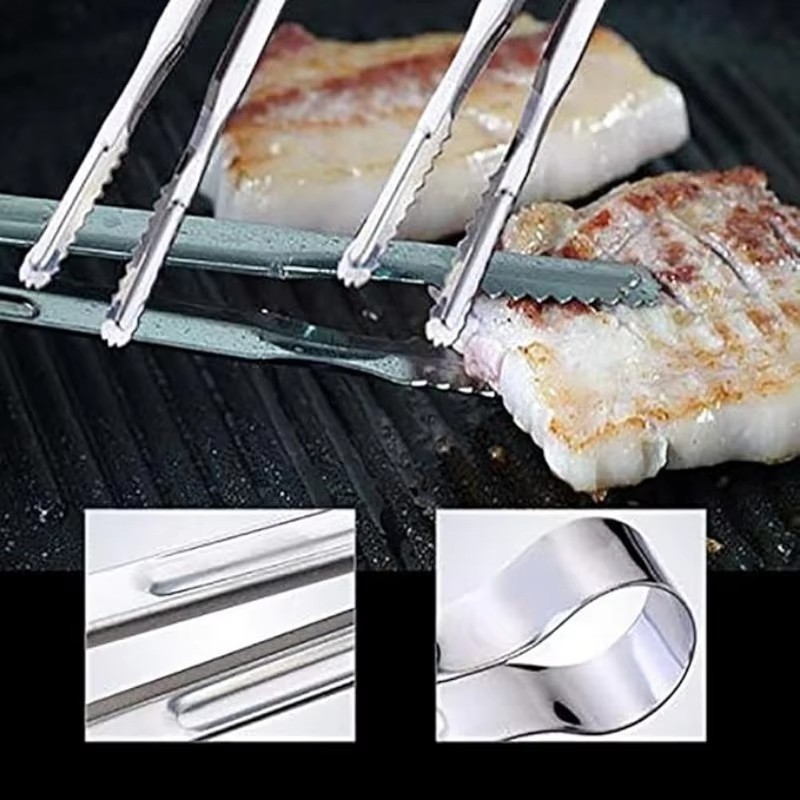 Kẹp thịt nướng răng cá mập bằng thép không gỉ - Kẹp thực phẩm đa năng - Chịu nhiệt, Chống trượt, Chống bỏng - Di động, Dày, Bền bỉ - Dành cho đá viên, Bít tết, Bánh mì
