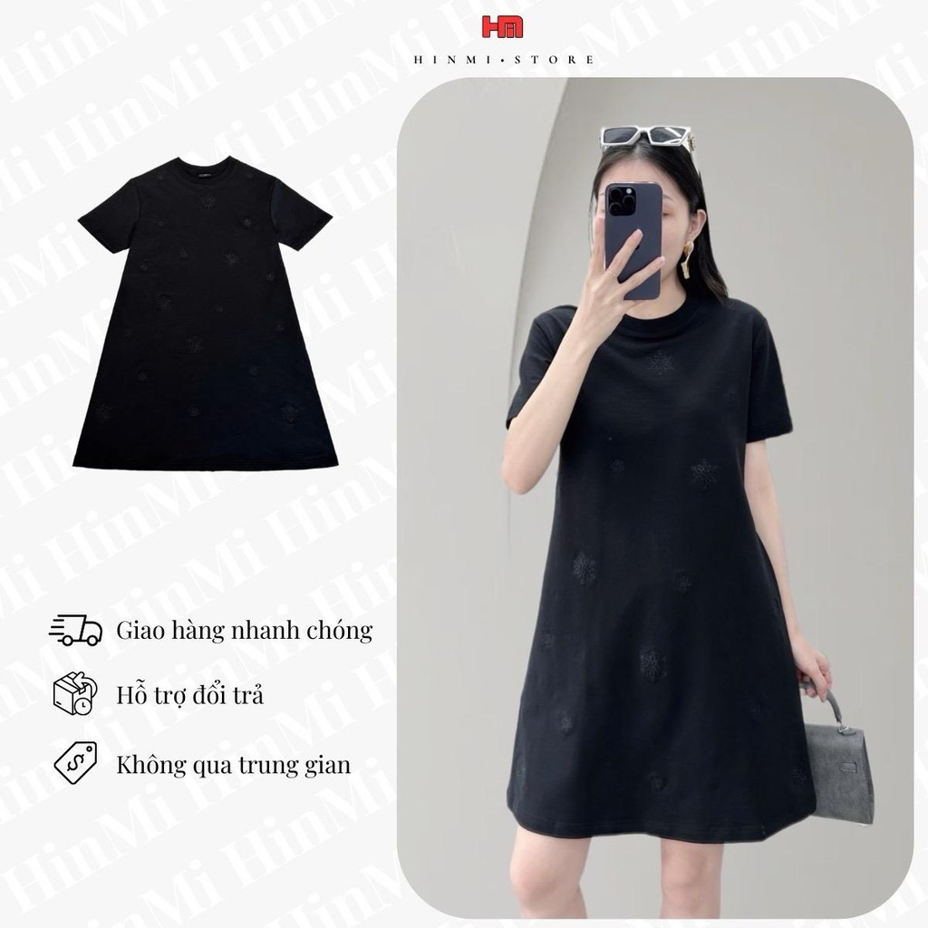 Váy Chữ A_Thêu Bông Hoa Tuyết,Chất Conton Co Giãn Mềm Mịn