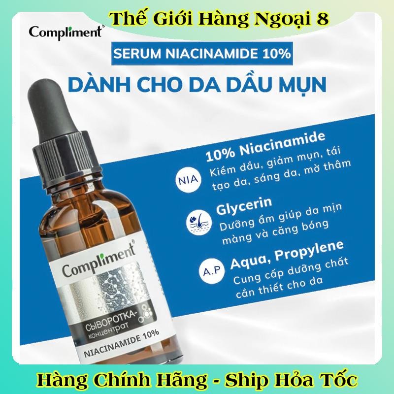 [VỎ TRẮNG DATE MỚI] Serum Compliment 10% Niacinamide kiềm dầu, ngừa mụn, mờ thâm 27ml của Nga