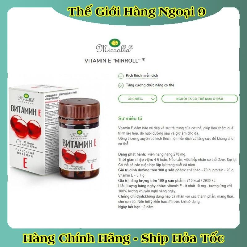 [DATE MỚI] Vitamin E Đỏ Nga Mirrolla 270mg & 400mg Đẹp Da - HÀNG CHÍNH HÃNG NGA