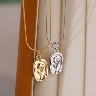 Vòng cổ phong cách Pháp Vòng cổ hoa tulip Nữ Mặt Dây chuyền hoa hồng vàng 18k mạ thép titan mặt dây chuyền hoa tulip