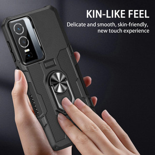Dành Cho Vivo Y76 5G / Y76s Ốp điện thoại PC Cứng Mặt Sau Mềm TPU Edge Bảo Vệ Camera Vòng Giá Đỡ Chân Đế Chống Sốc Mỏng Bao