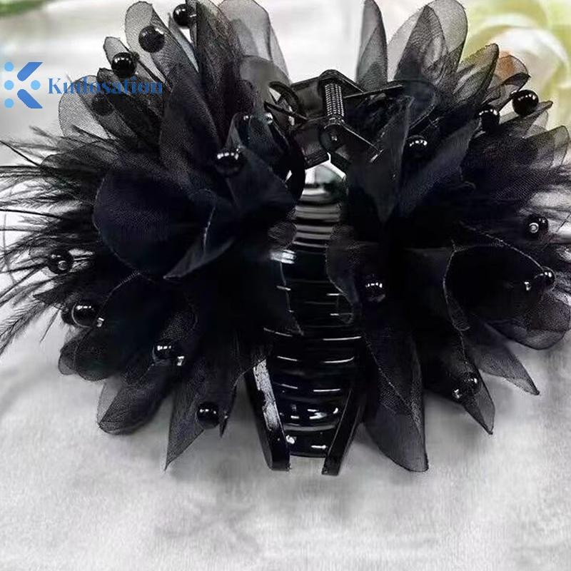 Kudosation Hàn Quốc Nữ Thời Trang Lưới Hoa Phụ Kiện Tóc Organza Ngọc Trai Đen Cầm Mũ
