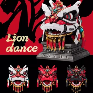 MP-01 sư tử múa sư tử màu đen múa sư tử màu đỏ tốt lành phong cách Trung Quốc múa sư tử Mô Hình Lắp Ráp Di động