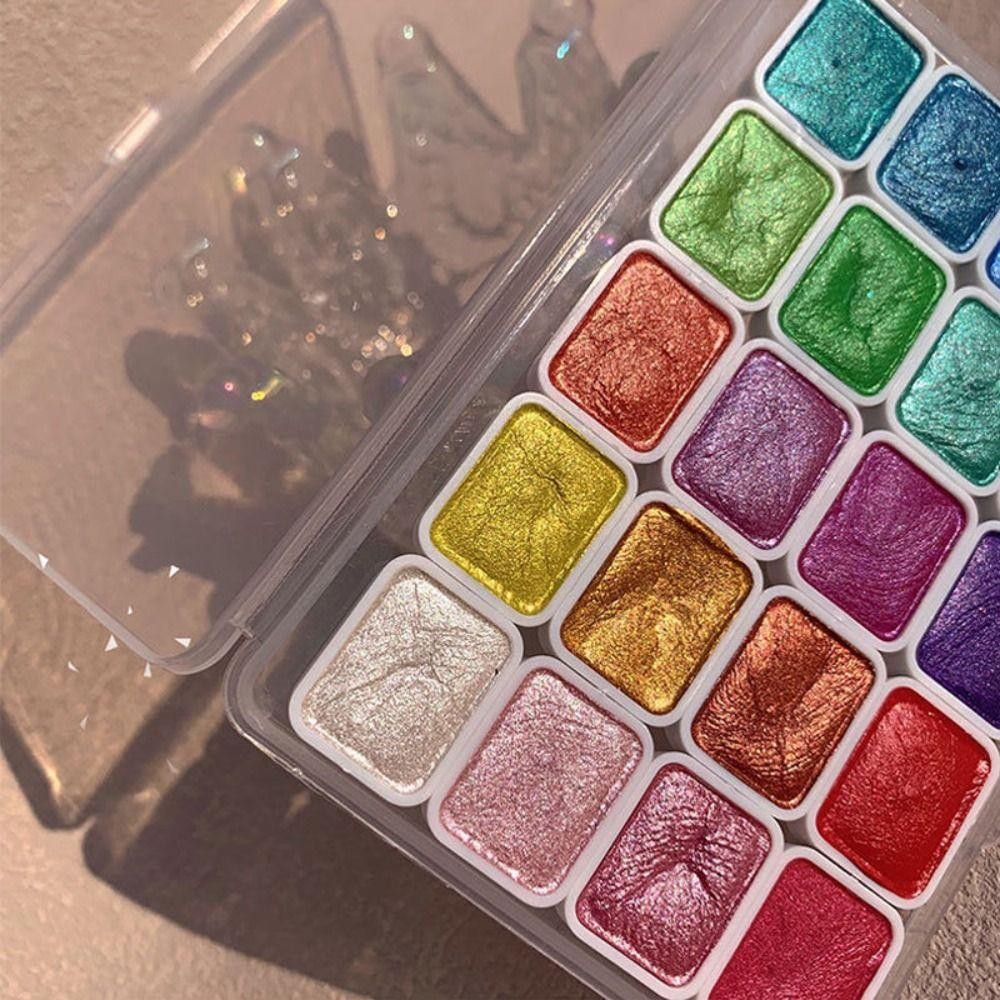 SAIA Pearlescent Glitter Watercolor Paints, Lightfastness Shine Watercolor Painting Pigments Set, 20 / 24 / 60Colors Flowers Decor Pearlescent Solid Watercolor Pigment