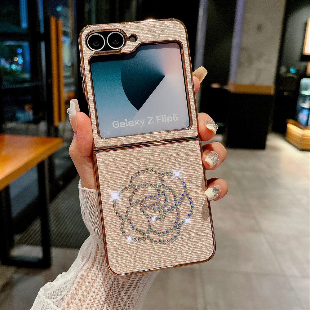 Ốp điện thoại họa tiết trang trí kim cương mạ điện cho Samsung Galaxy Z Flip 6 5 4 3 Flip6 Flip5 Flip4 Flip3 5G Bao da