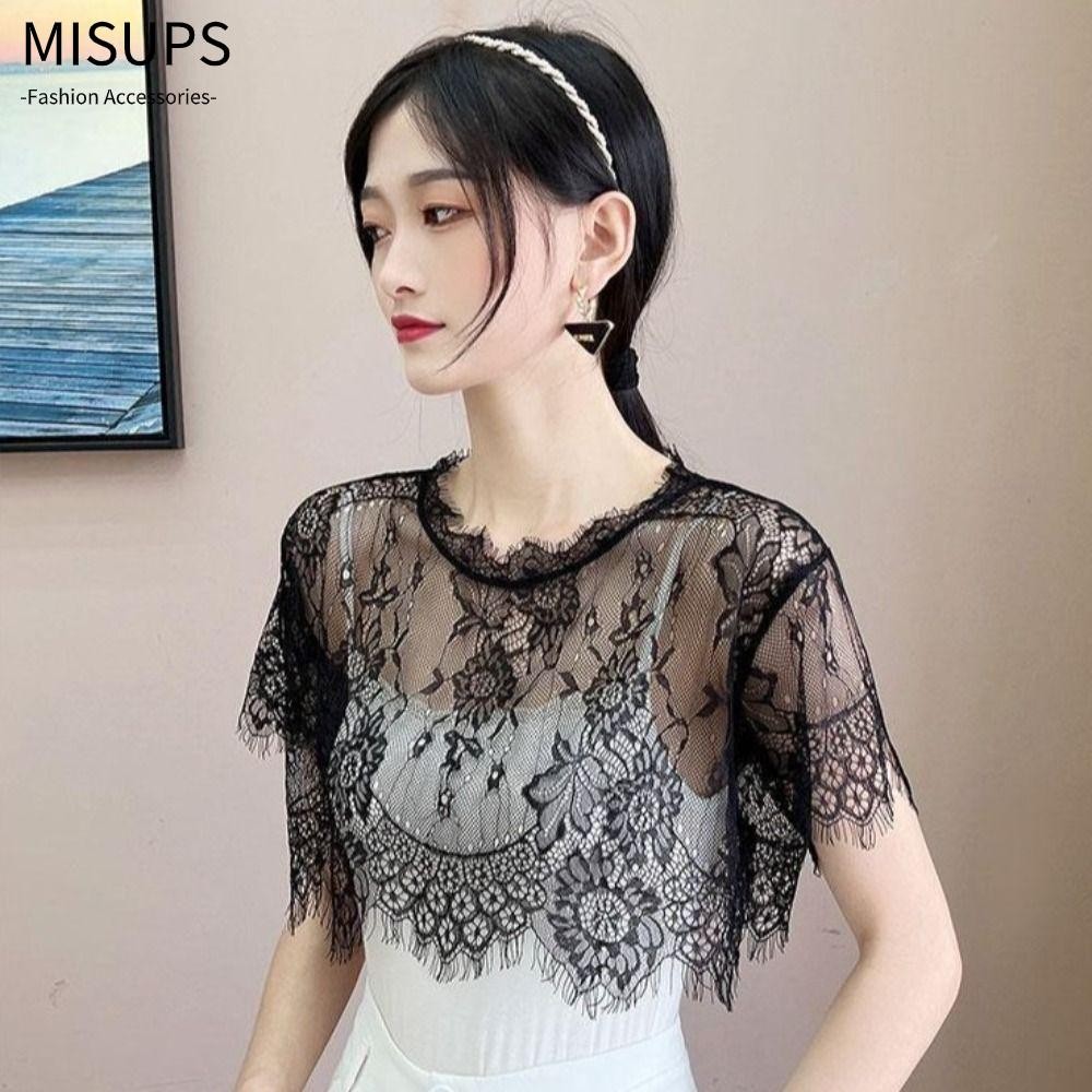 Missips Khăn choàng rỗng, Khăn choàng ren ren ren đen trắng, Áo choàng chéo vai Khăn quàng cổ mùa xuân thu