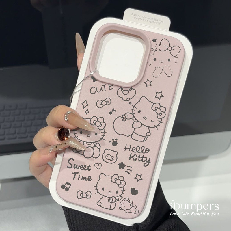 ibumpers Ốp Điện Thoại iPhone Màu Hồng Hello Kitty Ngọt Ngào Tối Giản Cho IPhone 16 15 14 12 13 11 Pro Max IP 7 8 Plus X XS XR Ốp Lưng Mỏng Silicon Mềm Da Họa Tiết
