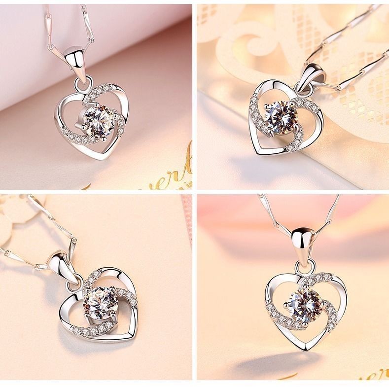Vòng cổ mặt dây chuyền nữ bằng bạc Sterling 925 Dát Đá Zircon sang trọng nhẹ đơn giản sành điệu mới