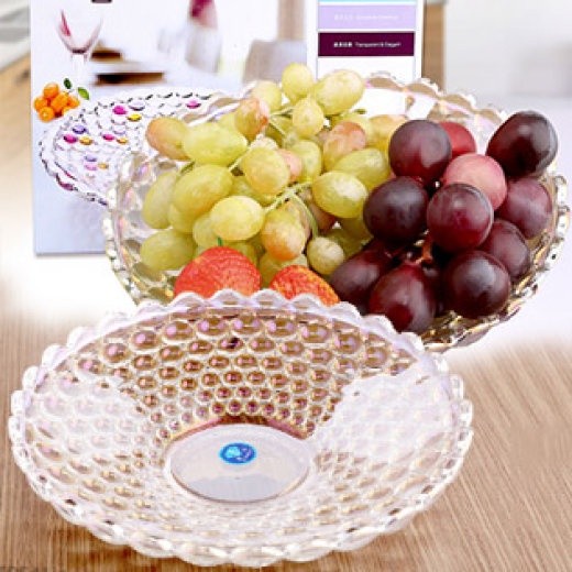 Đĩa Thủy Tinh vân chấm bi tròn size 24cm Trong Suốt Chưng Hoa Quả Bàn Thờ Ngày Tết Sang Trọng