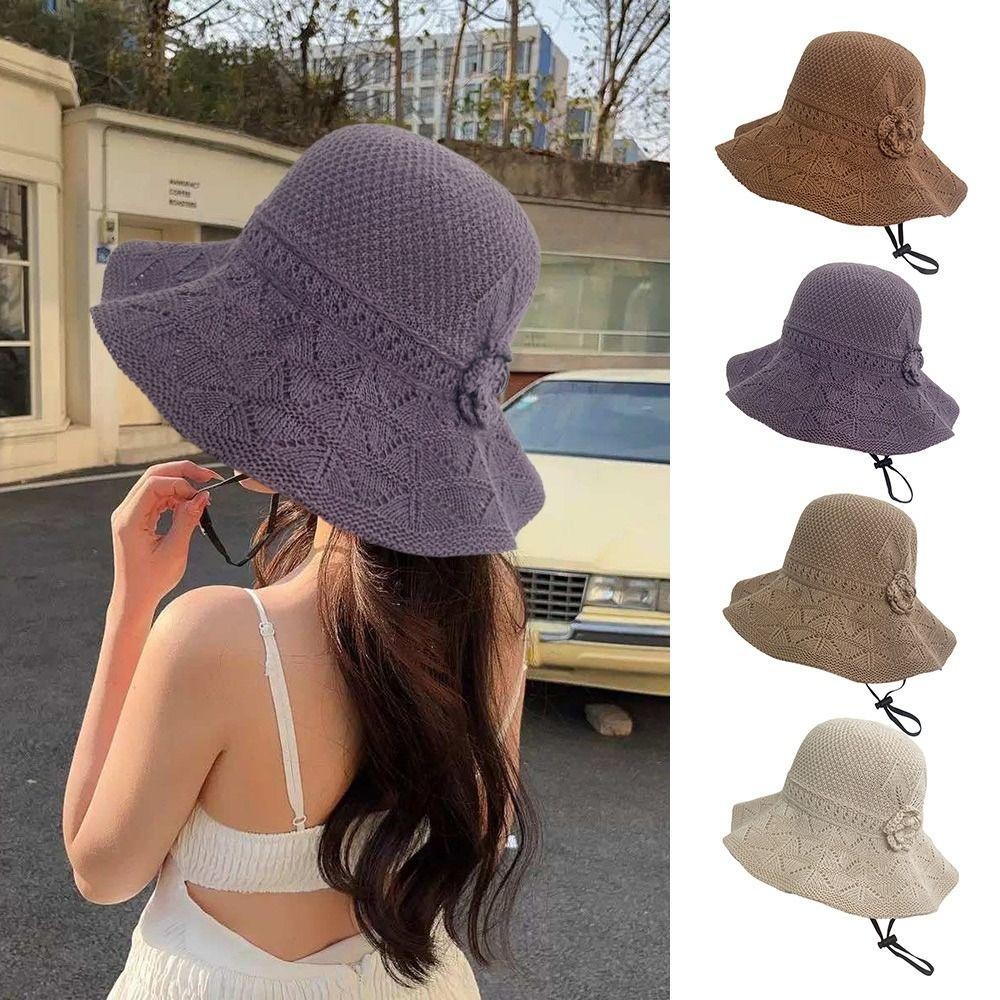 [Vận chuyển nhanh] Mũ đan MINIMALY, Mũ xô thoáng khí có thể gập lại, Vành rộng chống tia cực tím Mũ đi biển nữ