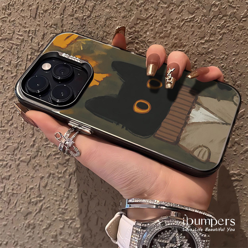 ibumpers Ốp Điện Thoại iPhone Văn Học Retro Cặp Đôi Họa Tiết Mèo Cho IPhone 16 15 14 12 13 11 Pro Max Ốp Lưng IMD Cứng Và Nhẵn