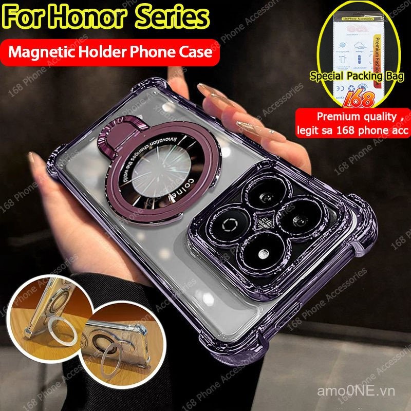 Ốp lưng Honor 200 Smart, ốp lưng Honor X7C trong suốt, chống sốc với giá đỡ điện thoại từ tính, nắp ống kính camera, đệm khí dày, vỏ điện thoại sang trọng