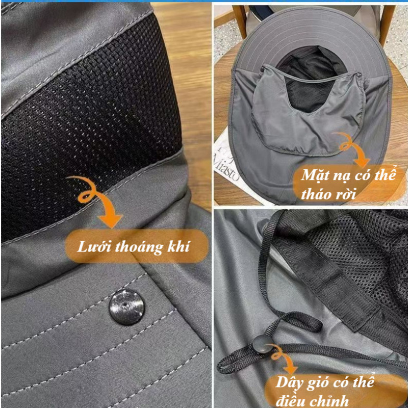 Mũ chống nắng Mũ Nón Rộng Vành Chống Nắng Kèm Khăn Che Mặt,Với Mũ bảo vệ mặt và cổ ngoài trời