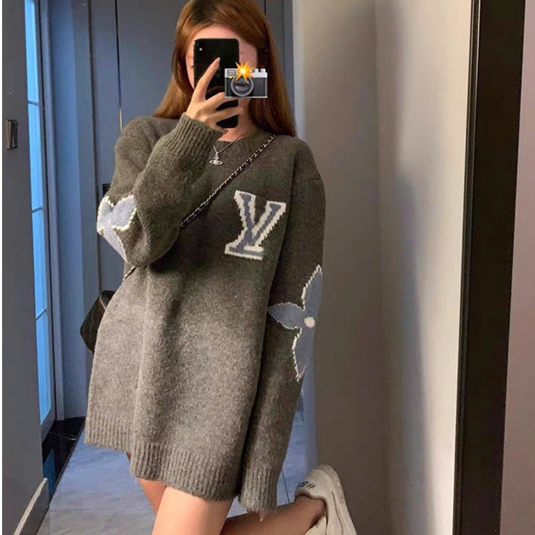 Áo Len Tăm Hoa Khuỷu Tay Luonvuituoi KCloset Áo Sweter Dày Dặn Dáng Rộng Nữ Tính