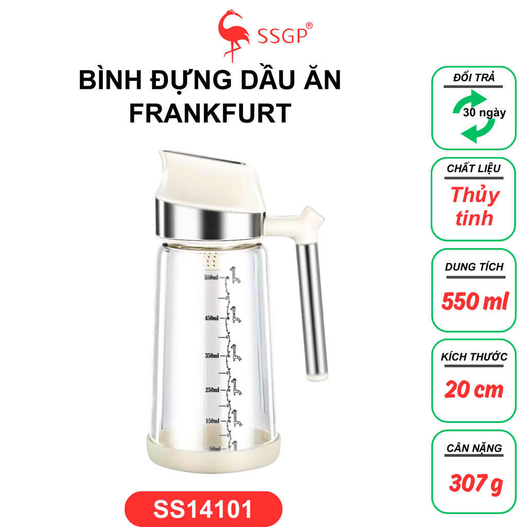 Bình đựng dầu ăn thủy tinh Frankfurt cao cấp SSGP - SS14502 chai đựng dầu ăn, nước mắm, nắp tự động