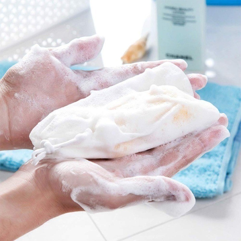 Lưới tạo bọt thủ công có thể treo được / Xà phòng làm sạch da mặt Lưới tẩy tế bào chết / Túi dây rút cơ thể tắm