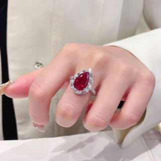 Châu Âu Mỹ ins Phong Cách Mới Độc Đá Đính Kim Cương Giọt Nước Đỏ Corundum Phù Hợp Với Nữ
