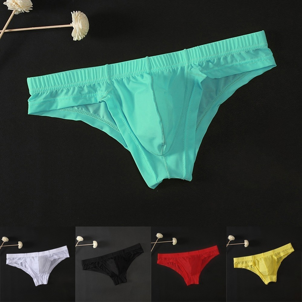 {WELV}Transparent Mesh Ice Silk Briefs Men's Sexy Underwear Lingerie Panties Seductive