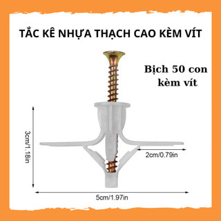 Tắc Kê Nhựa, Tắc Kê Bướm, Nở Cánh Bướm,Vít Nở Nhựa Lắp Trần Thạch Cao, Bịch 50 Tắc Kê Kèm Vít FE123