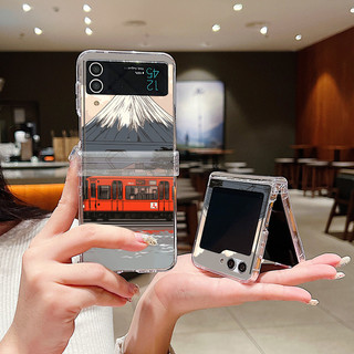 Phim Hoạt Hình Họa Tiết Xe Lửa Trong Suốt Ốp Lưng Điện Thoại Samsung Galaxy Z Flip 6 Flip 5 Flip 4 5G Full Bản Lề Cứng PC Gấp Dành Cho Samsung Z Flip6 Flip5 Flip4 Flip3