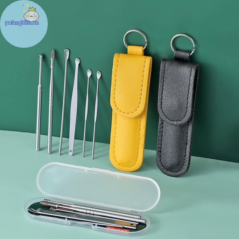 Pufangbliss 6 Cái / bộ Dụng cụ lấy ráy tai Dụng cụ lấy ráy tai bằng thép không gỉ Dụng cụ tẩy ráy tai Curette Thìa Chăm sóc tai Dụng cụ làm sạch tai VN