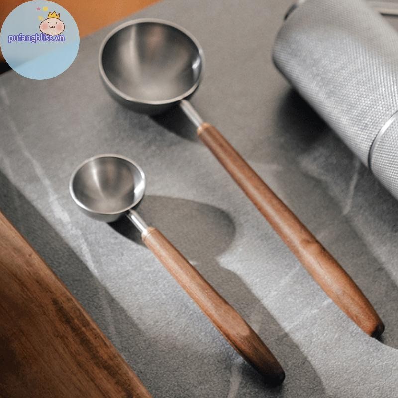 Pufangbliss Tay Cầm Thép Không Gỉ Muỗng Cà Phê Muỗng Đo Muỗng Gỗ óc chó Tay Cầm Dài Thìa Cà Phê Trang Trí Quán Cà Phê VN