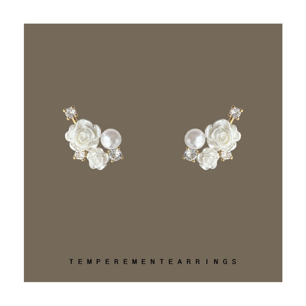 Thiết kế ban đầu ~ Bông tai kim bạc bông hoa tươi mát ngọt ngào khảm Micro zircon Hoa tai thiết kế thích hợp thanh lịch cho nữ