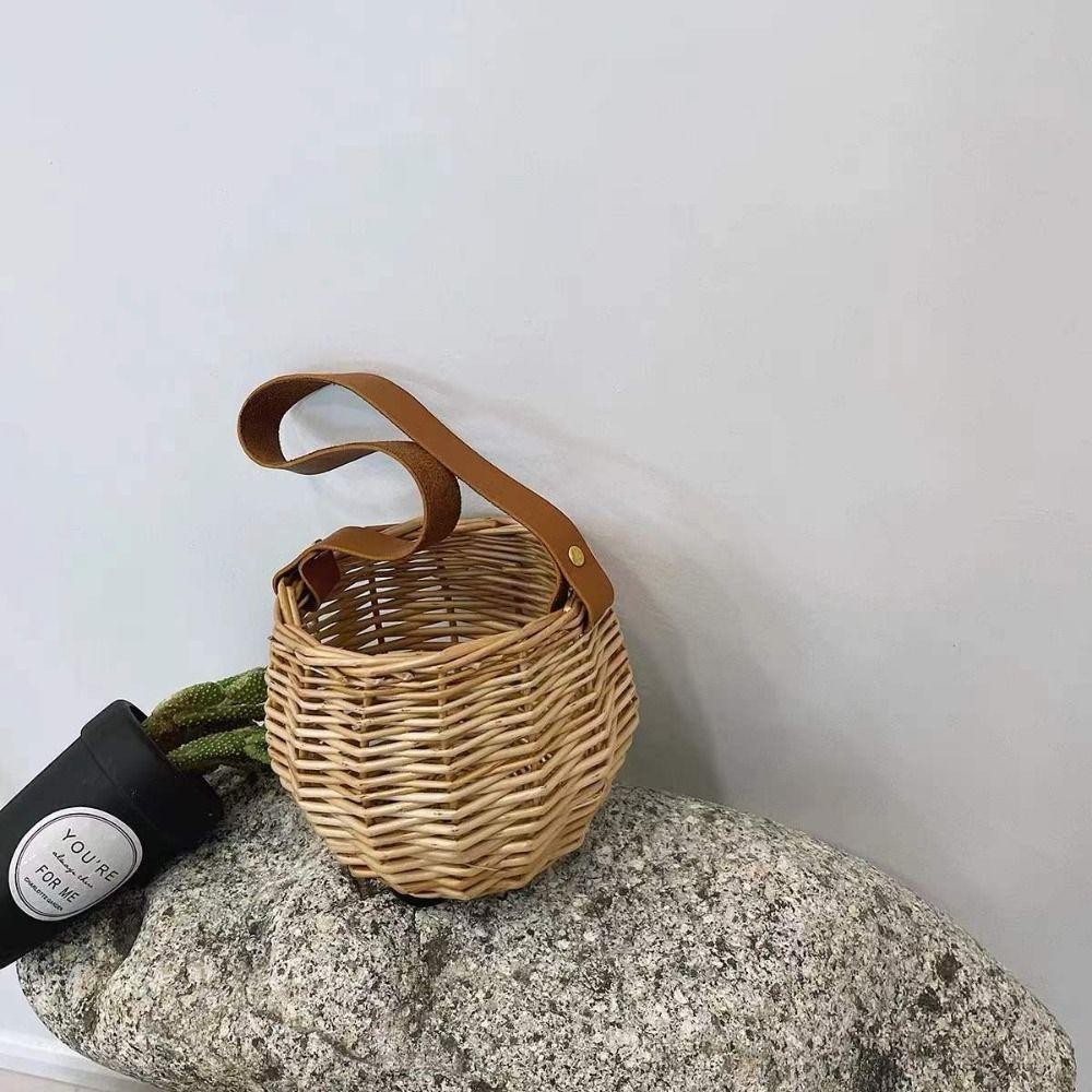 PWSSEND Dệt Chậu Hoa, Đạo Cụ Ảnh Màu Nâu Treo Giỏ Hoa, Sáng Tạo Trang Trí Nhà Cửa Thắt Lưng Pu Để Bàn Trang Trí Giỏ Chứa Đồ Ban Công Sân Thượng