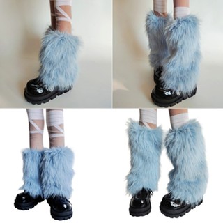 Fine Women 's Fuzzy Blue Leg Warmers Mềm Mại Sang Trọng Mùa Đông Phụ Kiện Cho Trang Phục Đảng Lông Boot Toppers Còng Footless So