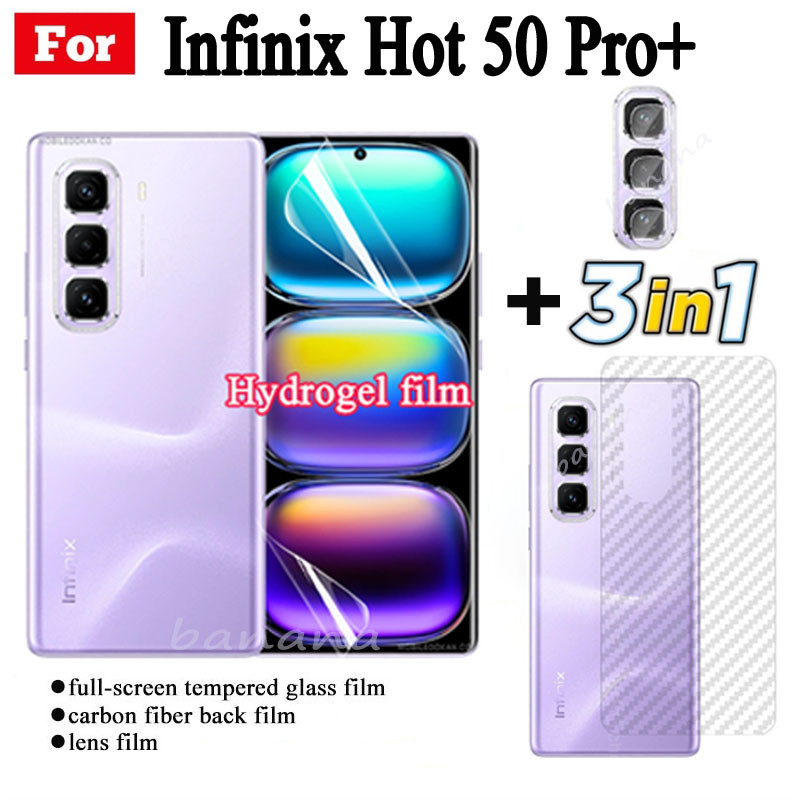 Infinix Hot 50 Pro + Bảo vệ màn hình màng mềm Hydrogel trong suốt hoàn toàn cho Infinix Note 40 Pro 4G 5G Note 40 Pro + Mặt trước Flim + Mặt sau Flim + Ống kính máy ảnh Flim