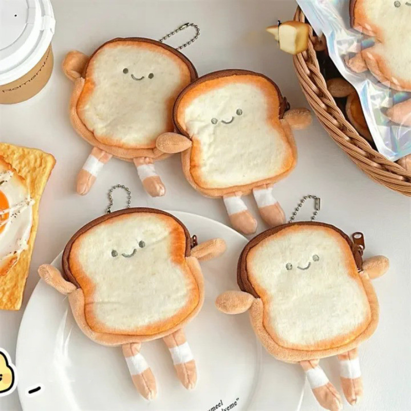 1 / 2 Cái Ví đựng tiền xu bánh mì nướng cho trẻ em - Túi đựng thẻ tai nghe - Ví - Dễ thương, Hoạt hình, Thời trang - Mặt dây chuyền móc chìa khóa sang trọng - Dung tích lớn, đa năng