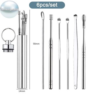 Chenlongshang Dụng cụ lấy tai bằng thép không gỉ xoắn ốc lò xo lấy tai di động 6pc Máy làm sạch tai EN