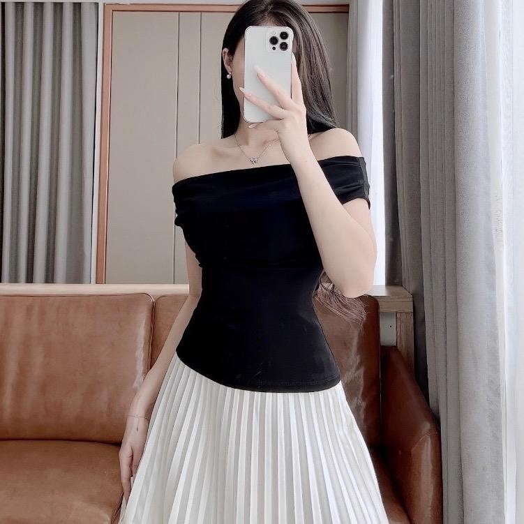 Áo Trễ Vai Chất Thun Co Dãn Nữ Top Nhiều Kiểu Mặc Women Cổ Tròn