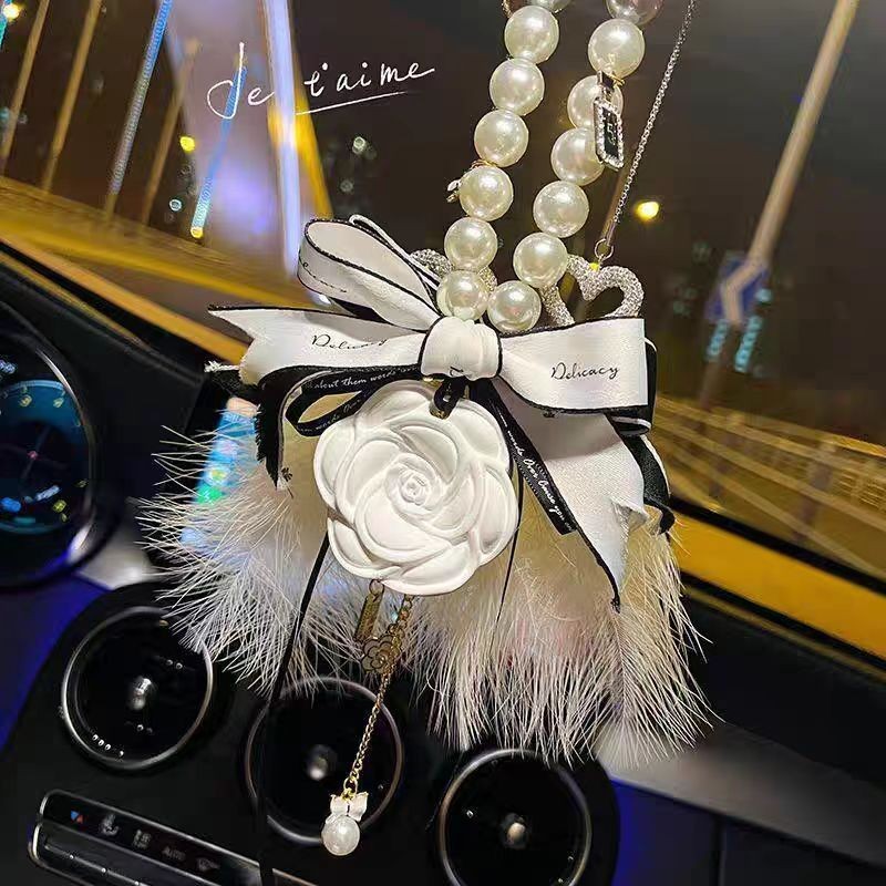 Mặt dây chuyền nội thất ô tô Camellia đá khuếch tán ánh sáng cao cấp đồ trang trí sang trọng có thể thêm tinh dầu thơm để làm sạch không khí trong ô tô