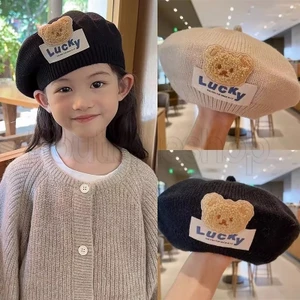 Mũ dệt kim màu trơn cho trẻ em - Mũ len họa sĩ Hàn Quốc - Mũ kho báu nghệ sĩ hoạt hình thời trang - Mũ nồi sợi gấu bông thu đông - Mũ ấm áp chống gió, chống lạnh