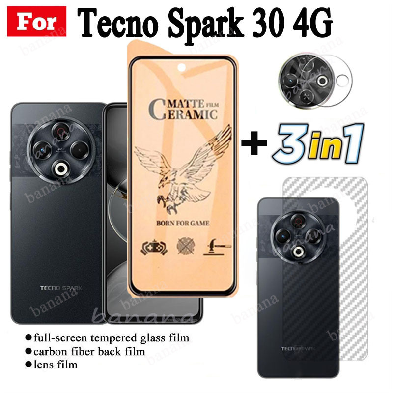 Kính cường lực gốm 3 TRONG 1 Tecno Spark 30 4G cho Tecno Spark 30 Pro 30C 4G Ống kính máy ảnh Kính bảo vệ màn hình và phim mặt sau