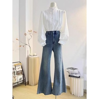 Phong Cách Hàn Quốc Nữ Nữ Rời Ruffle Ren Thêu Đèn Lồng Áo Sơ Mi Tay Dài Áo Baju Baju Wanita Lengan Panjang