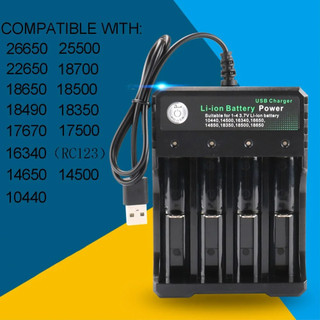 Máy sạc pin lithium 4 khe 3.7V USB, hỗ trợ các loại pin 10440 14500 16340 16650 14650 18350 18500.