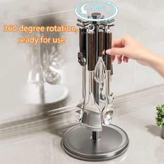 Đế Dụng Cụ Nhà Bếp Xoay 360 Độ Nhà Bếp Flatware Người Tổ Chức Giá Đỡ Xoay Đồ Dùng Nấu Ăn Có Thể Xoay Được Với 8 Móc shopidaevn