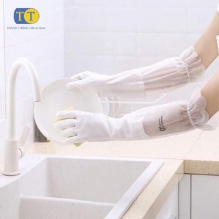 Găng Tay Cao Su Dài Tay Cổ Chun - Găng Tay Rửa Bát Cao Cổ