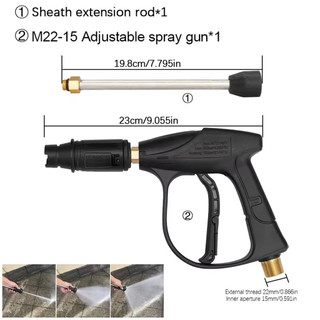 Súng Xịt Rửa Xe Áp Lực Cao Loại Dài – Ren Ngoài 22mm, Dùng Cho Máy Rửa Xe Cao Áp, Tia Mạnh, Bền Bỉ, Dễ Sử Dụng