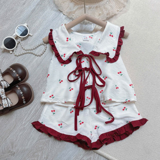 Set Bộ Hè Buộc Nơ Trước Cách Điệu Cho Bé Gái Đi Học Đi Chơi- Chất Đũi Mềm
