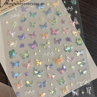 [savemoneyeveryday] Nhãn dán Laser Streamer Cánh tinh tế thời trang Nhãn dán nghệ thuật dập nổi nâng cao Nhãn dán cổ tích đầy màu sắc [vn]