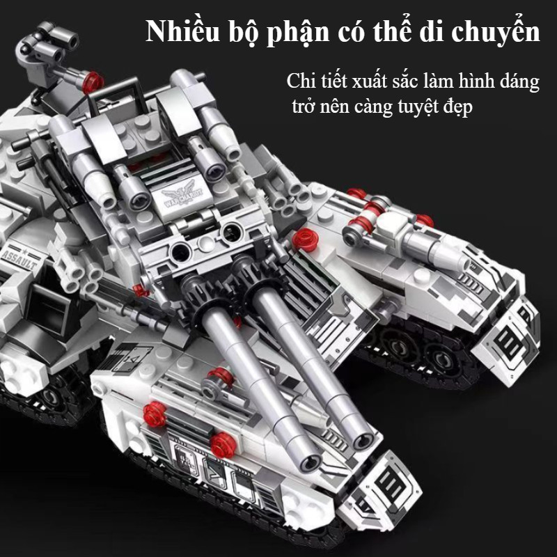 BỘ ĐỒ CHƠI XẾP HÌNH XE TĂNG Chiến Đấu, Bánh Xích Di Chuyển Linh Hoạt, Chất Liệu ABS An Toàn, đồ Chơi Cho Bé Trai