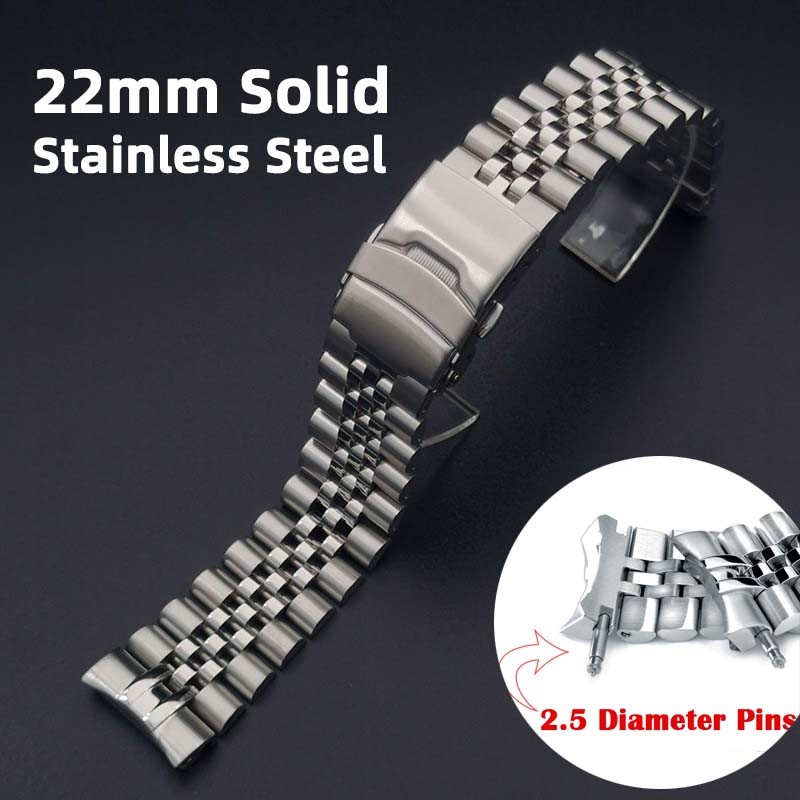 Dành cho Seiko PROSPEX SRP777 SSPA21 Đầu cong rắn 22mm Dây đeo đồng hồ bằng thép không gỉ Diver Jubilee Dây đồng hồ 2,5mm Thanh lò xo Dây đeo đồng hồ cuối vòng cung năm hạt Vòng tay nam