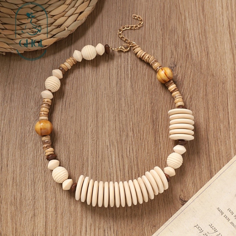 Ghgl❤️Bohemian Gỗ Xương Đòn Vòng Cổ Retro Merad Phong Cách Dân Tộc Bông Tai Niche Kỳ Lạ Kỳ Nghỉ Phong Cách Phụ Kiện Nữ