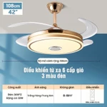 Quạt Trần Đèn Cánh Cụp , Quạt Trần Đèn LED Cánh Ẩn Điều Khiển Từ Xa, 6 Tốc Độ Gió, 3 Chế Độ Đèn — ảnh 8