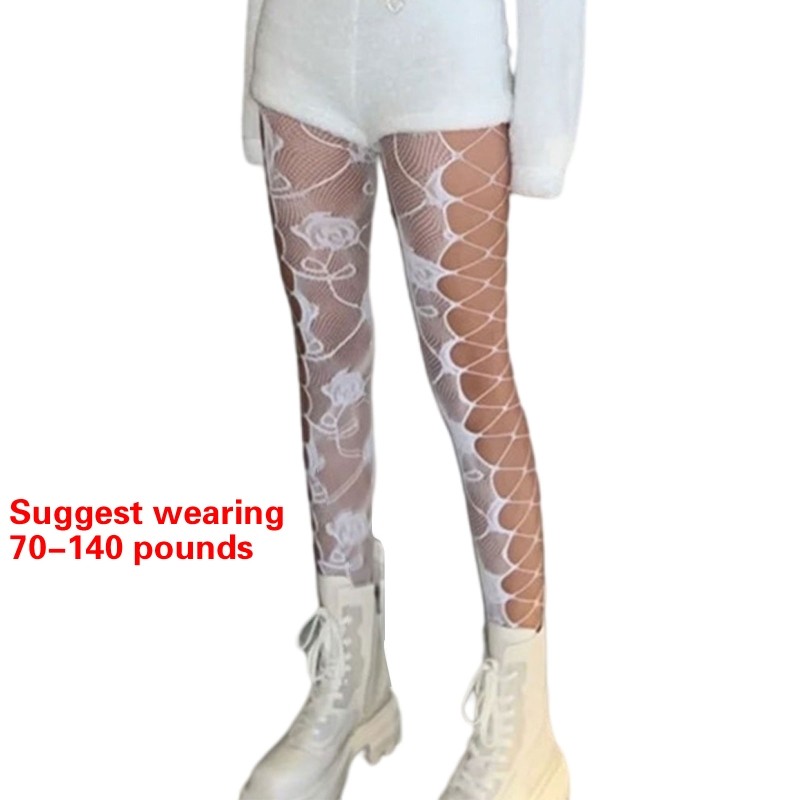 Dassbsug Nữ Nhiều Màu Sắc Fishnet Quần Hoa Hồng Cây Nho Jacquard Hình Xăm Quần Bên Rỗng Cho Băng Chéo Lưới Sto