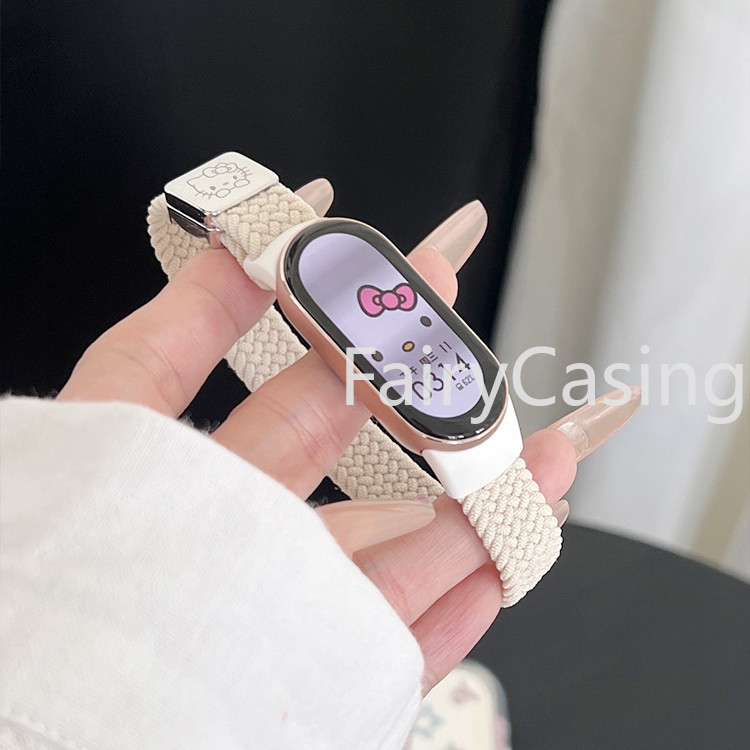 Dây đeo vòng bện từ tính cho dây đeo thông minh Xiaomi 10 9 8 Mi Band 7 6 5 4 3 Vòng tay nam nữ Co giãn Nylon Dây đeo thể thao co giãn Họa tiết mèo dễ thương